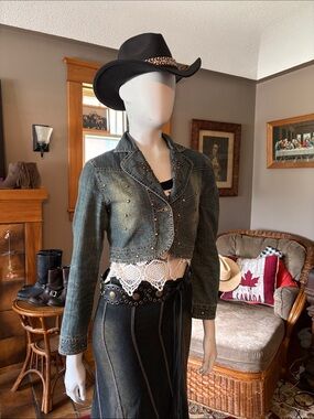 # 156  Vintage cropped and studded jean jacket